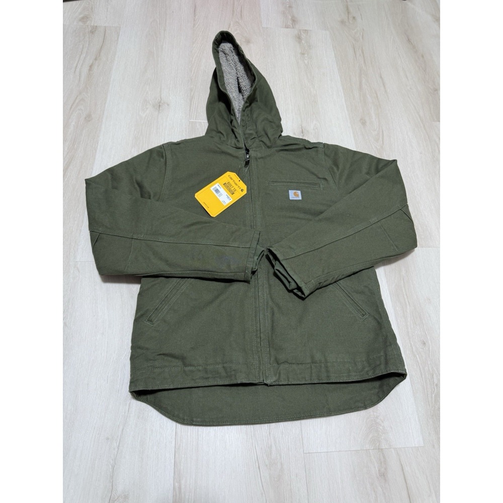 NWT Carhartt 104292 G72 Women's XS Loose Washed Duck Sherpa Lined Jacket Green